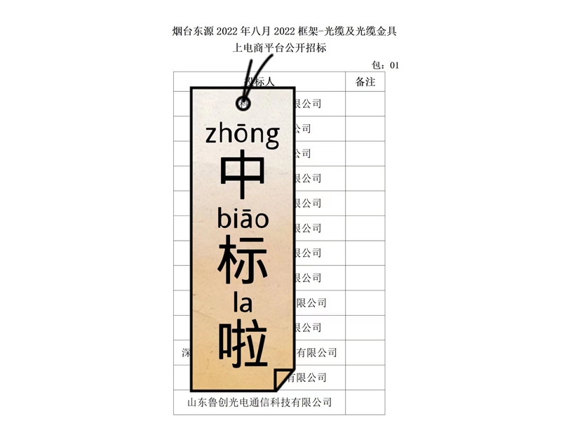 恭喜公司煙臺光纜及附件框架中標